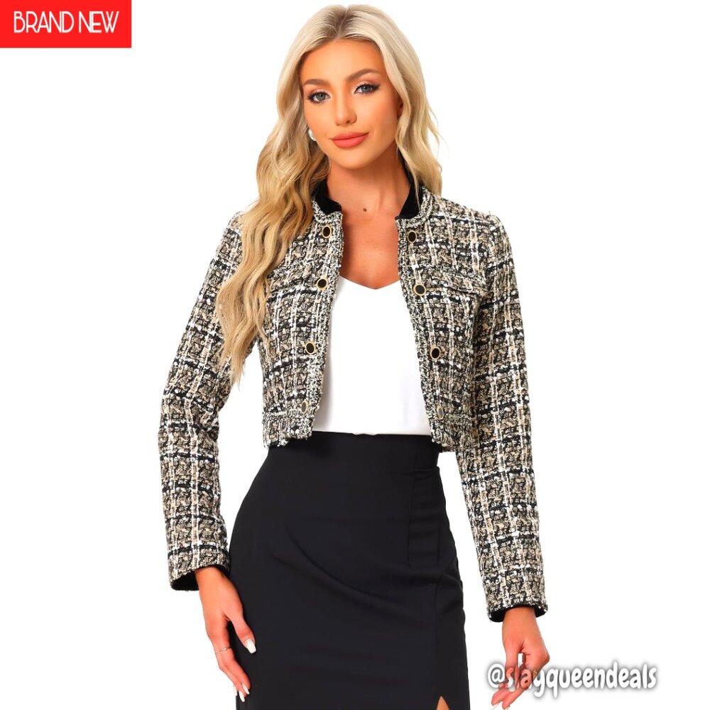 Cropped Tweed Blazer with Sequins, Open Front, XS, Dressy Casual